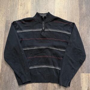 Oscar de la Renta Black and Gray Quarter Zip Black Checkered Sweater